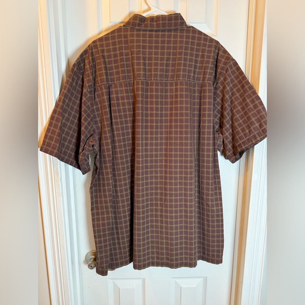 REI Fisherman Men's Short Sleeve Brown and Yellow Cotton Plaid Shirt Size XL - Picture 5 of 7